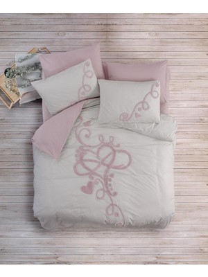 Elma Shop Puff Nakışlı Ranforce Çift Kişilik Anneler Günü Nev Takımı Bellini Pembe