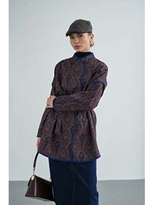 Molly Nelly Kadın Yandan Bağlamalı Tasarım Midi Kimono Ceket Uzun Kol Desenli Şık Stil