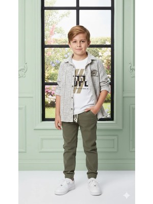 Bontino Erkek Çocuk Şapka Hediyeli Kolu Ayarlanabilir Gömlekli, Tişörtlü ve Pantolonlu 3'lü Kombin Takım