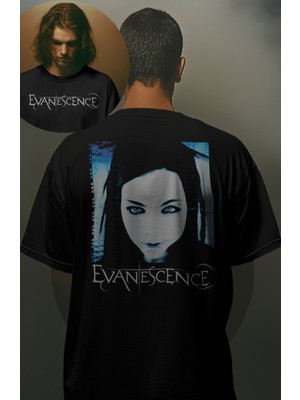 Fuddy Moda Unisex Oversize Evanescence Sırt Baskılı Siyah Tişört