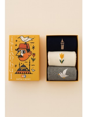 Katia & Bony Özel İstanbul Koleksiyonu Kutulu 3'lü Şehir İkonları Unisex Çorap Seti