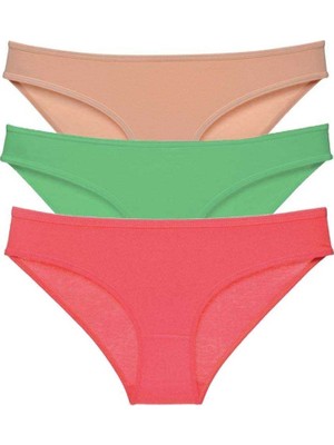 Leopardess 3 adet Süper Eko Set Likralı Kadın Slip Külot Ten Yeşil Fuşya