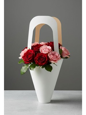 Esila Kağıtçılık 100 Adet Buket ve Saksı Çiçek Taşıma Için Beyaz Lüks Içi Gri Kağıt Çanta