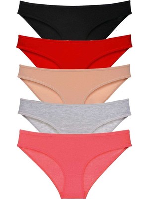 Leopardess 5 adet Süper Eko Set Likralı Kadın Slip Külot Siyah Kırmızı Ten Gri Fuşya