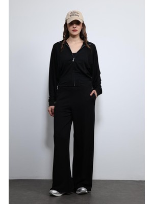 Antioch Siyah Geniş Paça Çizgili Eşofman Takım