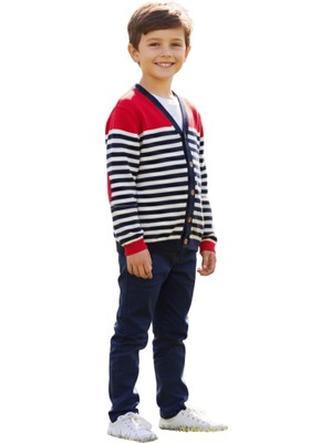 Çikoby Erkek Çocuk Çizgili Triko Okul Hırkası – Önden Düğmeli, Uzun Kollu, Rahat ve Şık Model