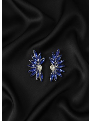 Barış Dizayn Bros Özel Tasarım Kristal Mavi Yaprak Broş