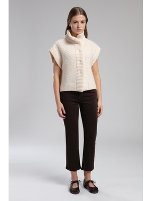 Lee Cooper Clara Yüksek Bel Düz Kesim Düz Paça Kahve Kadın Pantolon