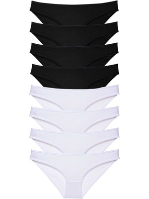 Leopardess 8 adet Süper Eko Set Likralı Kadın Slip Külot Siyah Beyaz