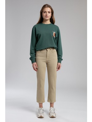 Lee Cooper Clara Yüksek Bel Düz Kesim Düz Paça Yağ Yeşili Kadın Pantolon