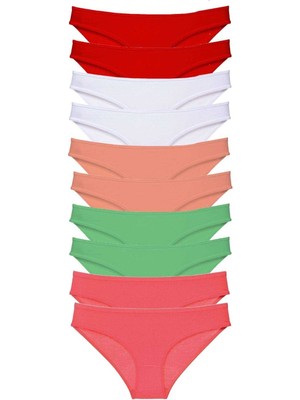 Leopardess 10 adet Süper Eko Set Likralı Kadın Slip Külot Kırmızı Beyaz Pudra Yeşil Fuşya