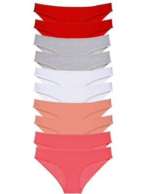 Leopardess 10 adet Süper Eko Set Likralı Kadın Slip Külot Kırmızı Gri Beyaz Pudra Fuşya