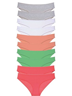 Leopardess 10 adet Süper Eko Set Likralı Kadın Slip Külot Gri Beyaz Pudra Yeşil Fuşya