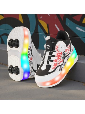 Rocky Sport Flames Çocuk Patenli, Işıklı Rahat Beyaz-Siyah Spor ve Günlük Ayakkabı&sneaker | Yeni Model Tarz Patenli Kaykay Ayakkabı