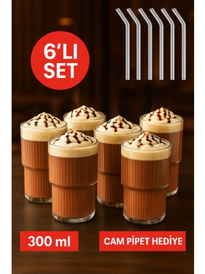 Open Home Concept 6'lı Set Cam Origami Model Borosilikat Soğuk Kahve Kokteyl Meşrubat Bardak Seti - Cam Pipet