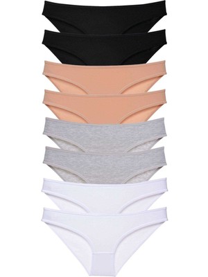 Leopardess 8 adet Süper Eko Set Likralı Kadın Slip Külot Siyah Ten Gri Beyaz