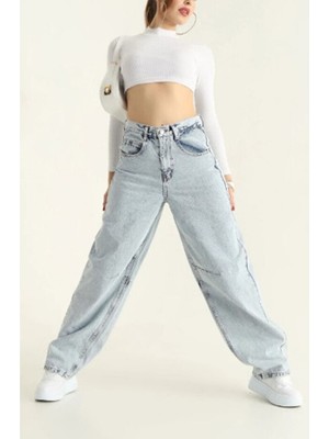 My Arja Kadın Baggy Toka Detaylı Bol Kesim Geniş Paça Rahat Baggy Jean Kot Salaş Kadın Pantolon