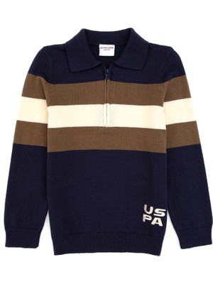U.S. Polo Assn. Erkek Çocuk Lacivert Polo Yaka Yarım Fermuarlı Kazak 50315615-VR033