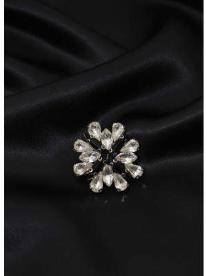 Barış Dizayn Bros Siyah Detaylı Kristal Taşlı Çiçek Broş