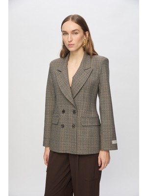 Sagaza Studio Kadın Bluz Uzun Kol Ceket Yaka Desenli 63% Polyester 32% Viscose 5% Elastane
