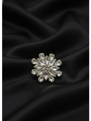 Barış Dizayn Bros Gümüş Detaylı Kristal Taşlı Çiçek Broş