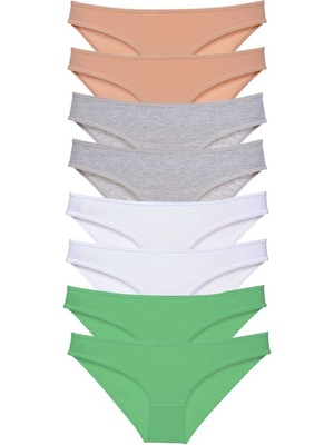 Leopardess 8 Adet Süper Eko Set Likralı Kadın Slip Külot Ten Gri Beyaz Yeşil