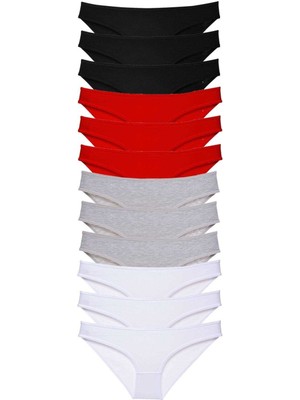 Leopardess 12 adet Süper Eko Set Likralı Kadın Slip Külot Siyah Kırmızı Gri Beyaz