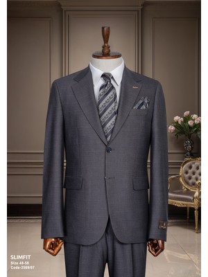 İlayda Emir Regular Kesim, Kırlangıç Yaka, Iki Düğmeli, Blazer, Çizgili, Erkek Takım Elbise, Gri