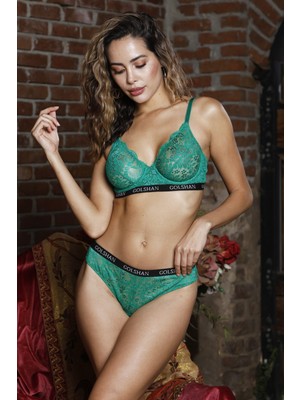 Leopardess Golshan Gaudi Brazilian Slip, Kadın Dantel Brezilyan Yeşil Külot