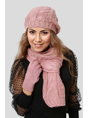 Tezzgelsin Kadın Örgü Triko Atkı Eldiven Bere Takımı 3'lü Set