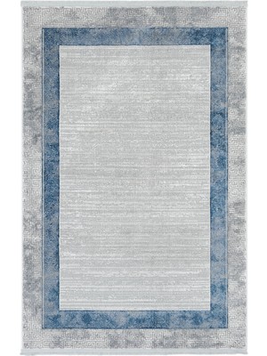 Cool Halı Nevada Gri Mavi Oturma Odası Halısı Çerçeve Desen Salon Halısı Yumuşak Parlak Klasik Halı