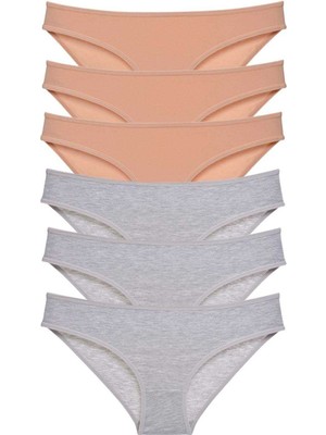 Leopardess 6 adet Süper Eko Set Likralı Kadın Slip Külot Ten Gri