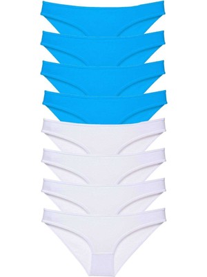 Leopardess 8 adet Süper Eko Set Likralı Kadın Slip Külot Beyaz ve Mavi