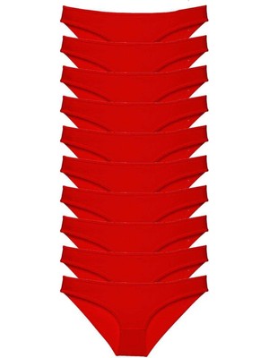 Leopardess 10 adet Süper Eko Set Likralı Kadın Slip Külot Kırmızı