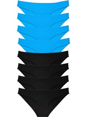 Leopardess 8 adet Süper Eko Set Likralı Kadın Slip Külot Siyah ve Mavi