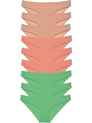 Leopardess 9 adet Süper Eko Set Likralı Kadın Slip Külot Ten Pudra Yeşil