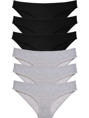 Leopardess 6 adet Süper Eko Set Likralı Kadın Slip Külot Siyah Gri