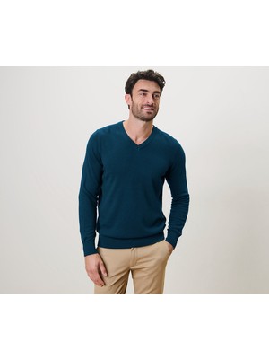 Tchibo Erkek Kazak, V Yaka, Gots, Petrol