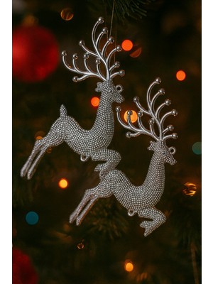 Okavango Yılbaşı Ağacı Süsü Yılbaşı Geyiği Noel Süsü Geyiği Gümüş 2 Adet