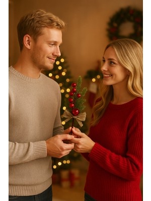 Okavango Lüx Kokina Çiçeği Yılbaşı Süslü Yılbaşı Hediyesi Kurdelalı Kırmızı