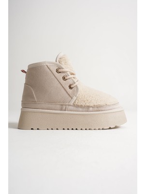 Alice Dress Loana Kadın Kürklü Bej Kışlık Kalın Tabanlı Bot