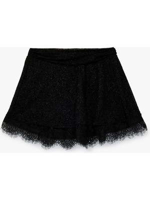 Koton Dantel Detaylı Beli Lastikli Sim Detaylı Mini Etek