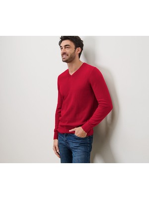 Tchibo Erkek Kazak, V Yaka, Gots, Kırmızı