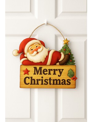 Okavango Keyifli Noel Baba Yılbaşı Ahşap Kapı Süsü Noel Kapı Süsü, Yılbaşı Süsü (25-20 Cm)