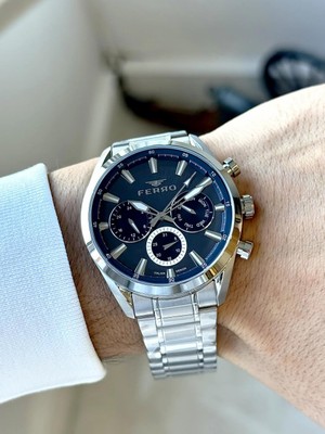 Ferro FM11758AWT-A3 Quartz Çelik Gri Lacivert Kadran 43 mm Erkek Kol Saati