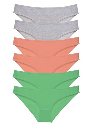 Leopardess 6 adet Süper Eko Set Likralı Kadın Slip Külot Gri Pudra Yeşil