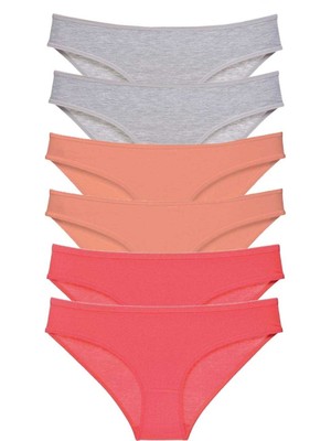 Leopardess 6 adet Süper Eko Set Likralı Kadın Slip Külot Gri Pudra Fuşya