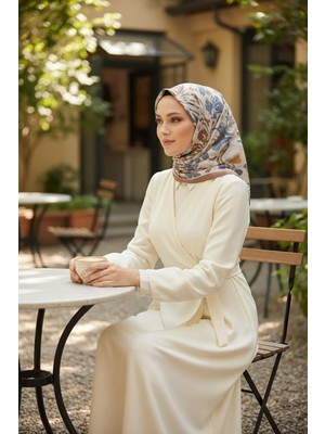 Afvente Zambak Çiçek Desen Gri Soft Pamuk Eşarp