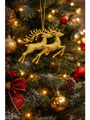 Okavango Yılbaşı Ağacı Süsü Yılbaşı Geyiği Noel Süsü Geyiği Gold 2 Adet