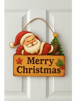 Okavango Keyifli Noel Baba Yılbaşı Ahşap Kapı Süsü Noel Kapı Süsü, Yılbaşı Süsü Yılbaşı Temalı Hediyeler (25-20 Cm)